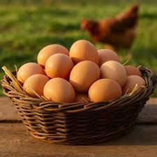 Huevos frescos en cesta